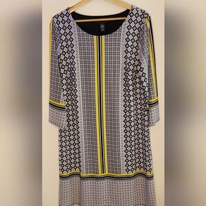 I.N.C Geometric Patterned Dress with Yellow Accents Size Large